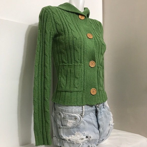Majora Green Cable Knit ButtonDown Fitted Cardigan - Picture 8 of 11